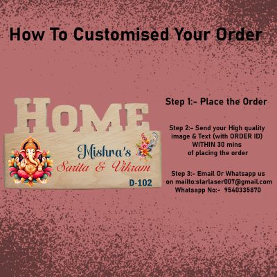 Personalized Lord Ganesha Theme Wooden Name Plate For Main Door, Flat & Office  Decorative Wall Hanging with Family Name & House Number  Gifts For New Home